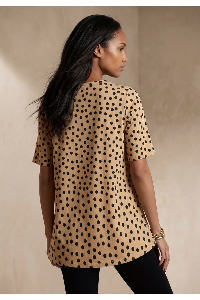 Stretch Knit Cutout Swing Tunic, Alternate, color, NEW KHAKI BLACK DOT