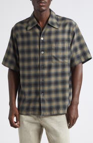 OUR LEGACY Every Check Short Sleeve Cotton & Wool Button-Up Shirt