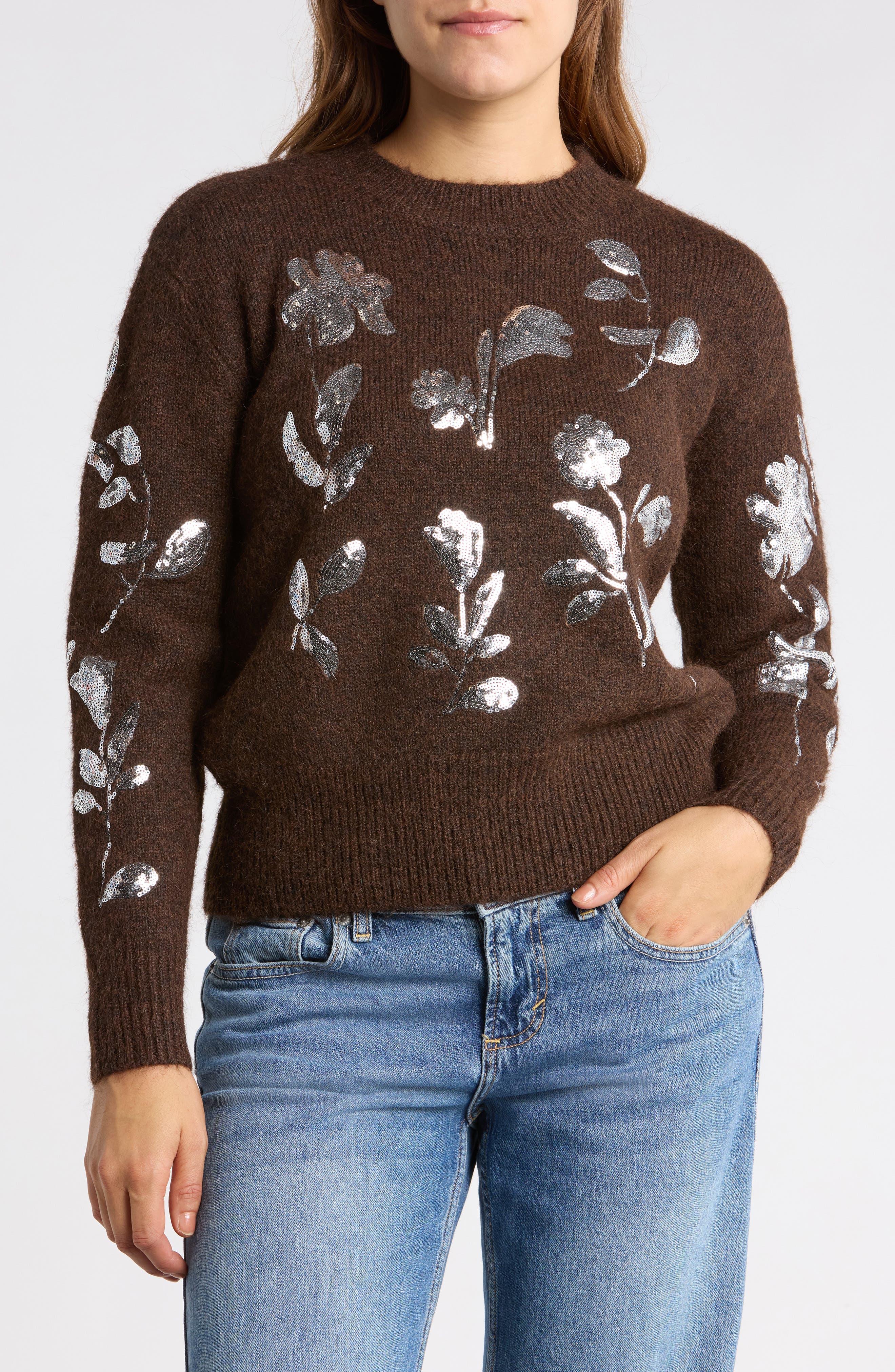 Floral Sequin Sweater