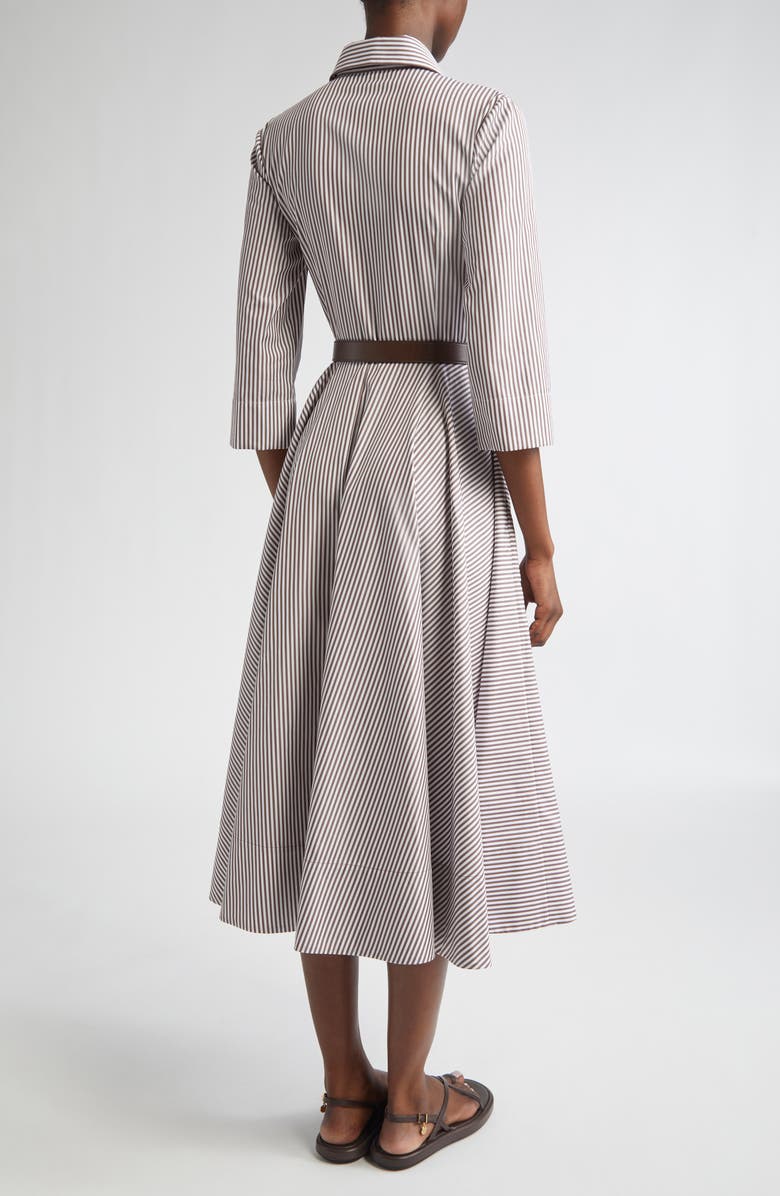 Michael Kors Collection Stripe Cotton Poplin Belted Shirtdress, Alternate, color, Mocha/ Optic White