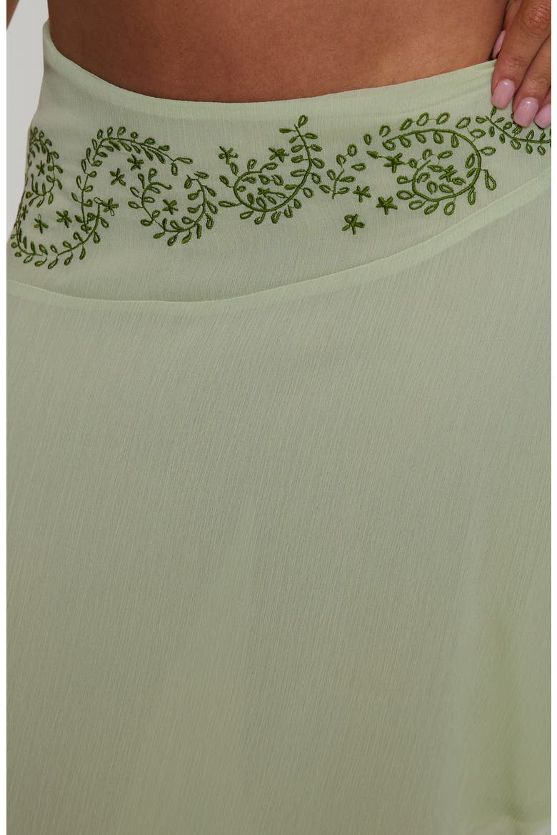 Pappilion Embroidered Asymmetric Chiffon Skirt, Alternate, color, GREEN