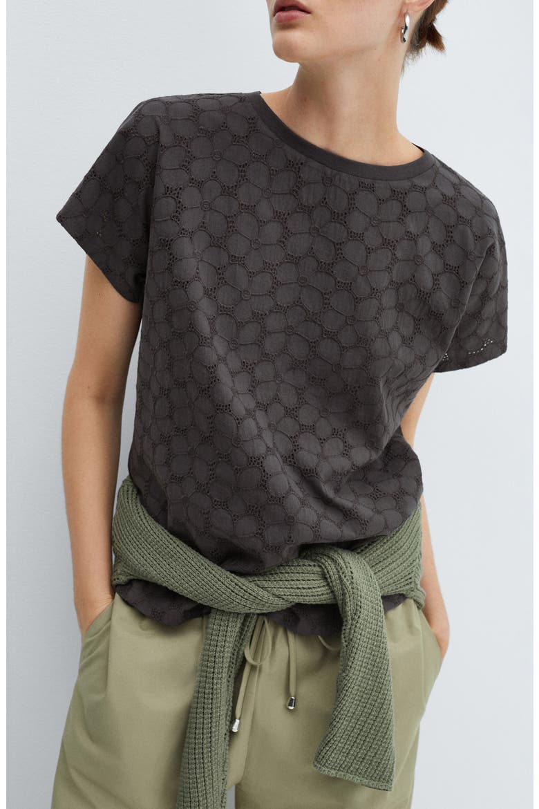 Floral Embroidered Eyelet Top, Main, color, BLACK