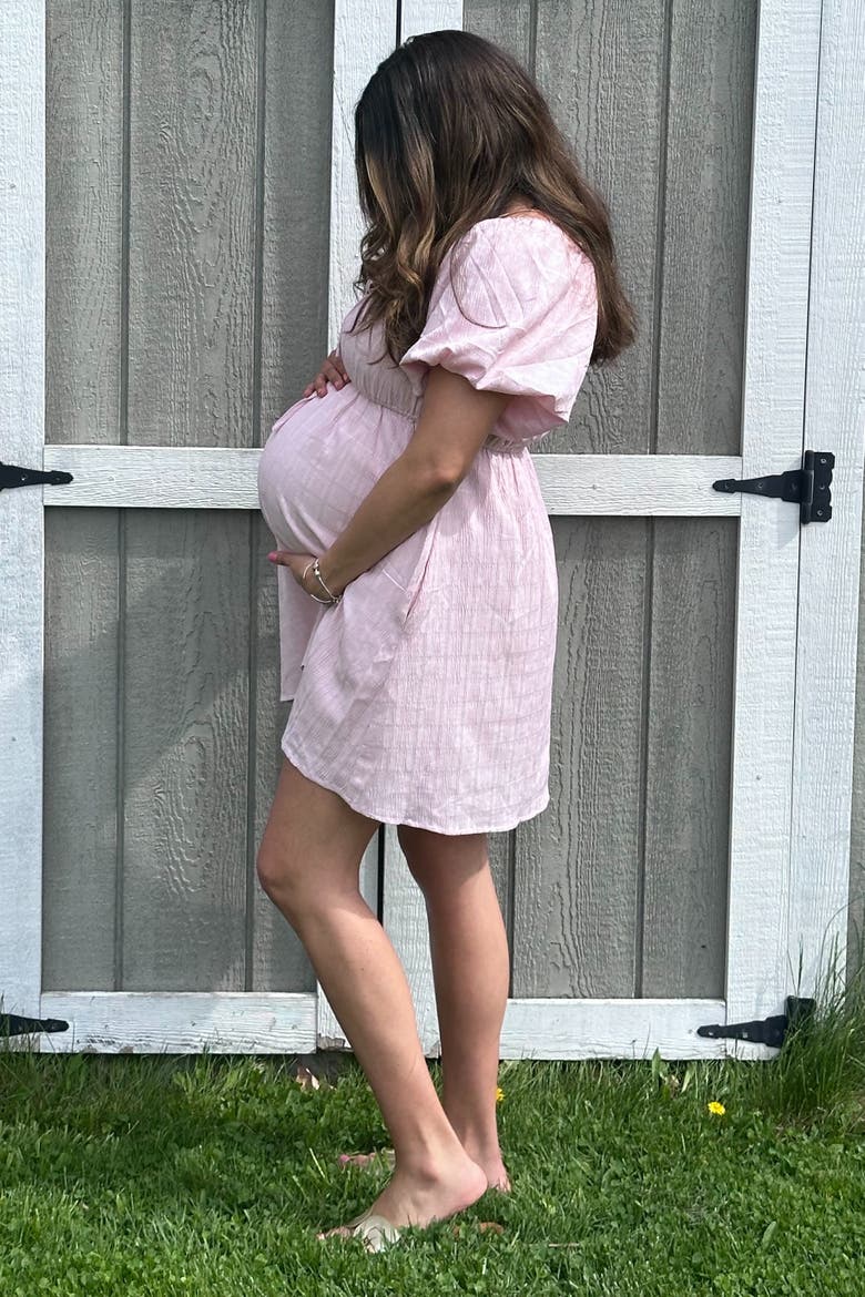 Textured Bubble Sleeve Maternity Mini Dress, Alternate, color, Pink
