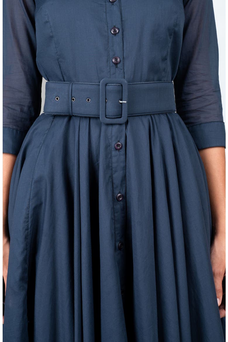 Navy A-Line Belted Shirtdress, Alternate, color, Solid Navy