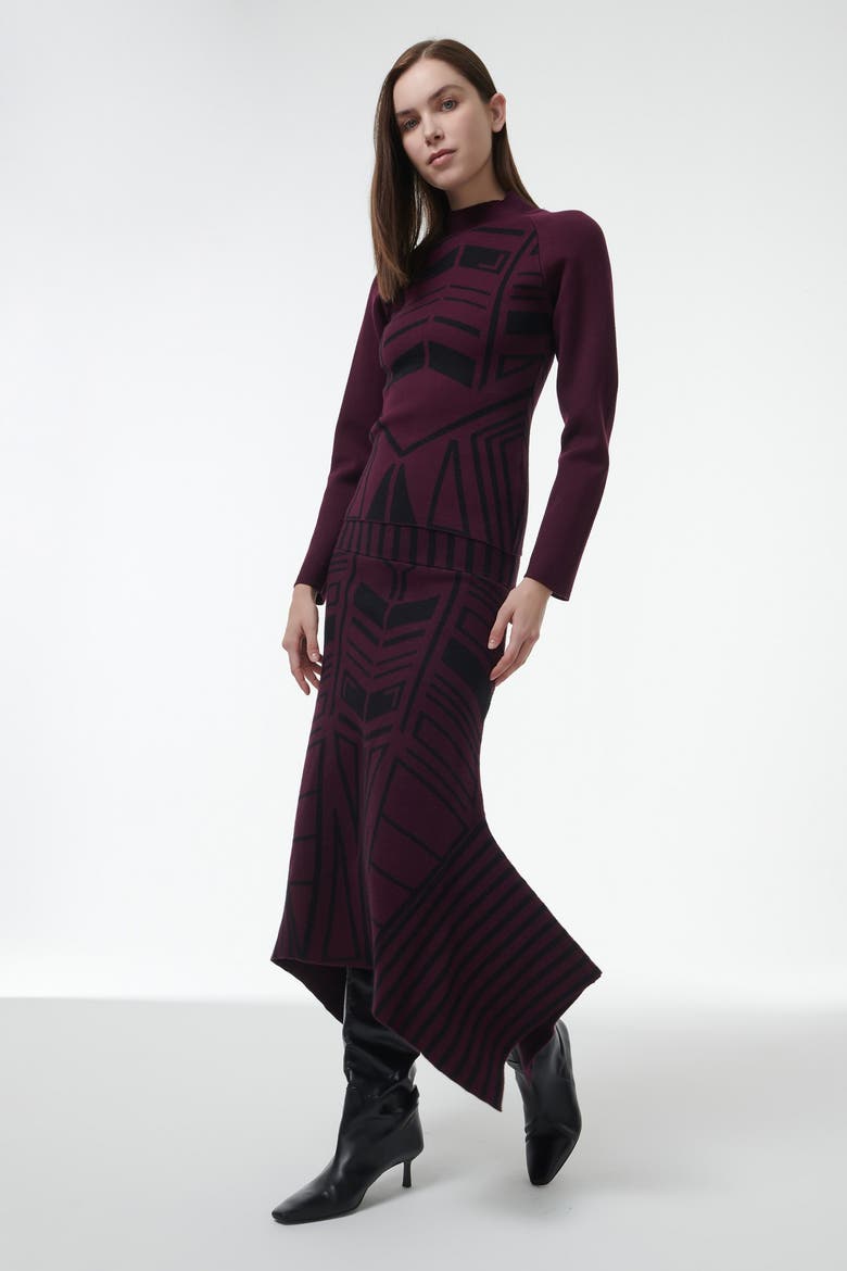 Geometric Jacquard Fitted Knit Top, Alternate, color, Red