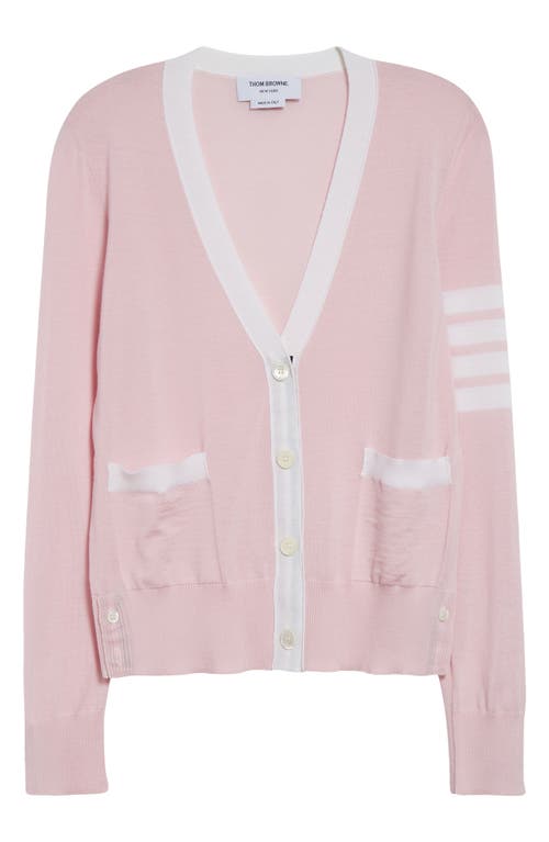 Thom Browne Relaxed Fit V Neck Cardigan With 4 Bar Stripe