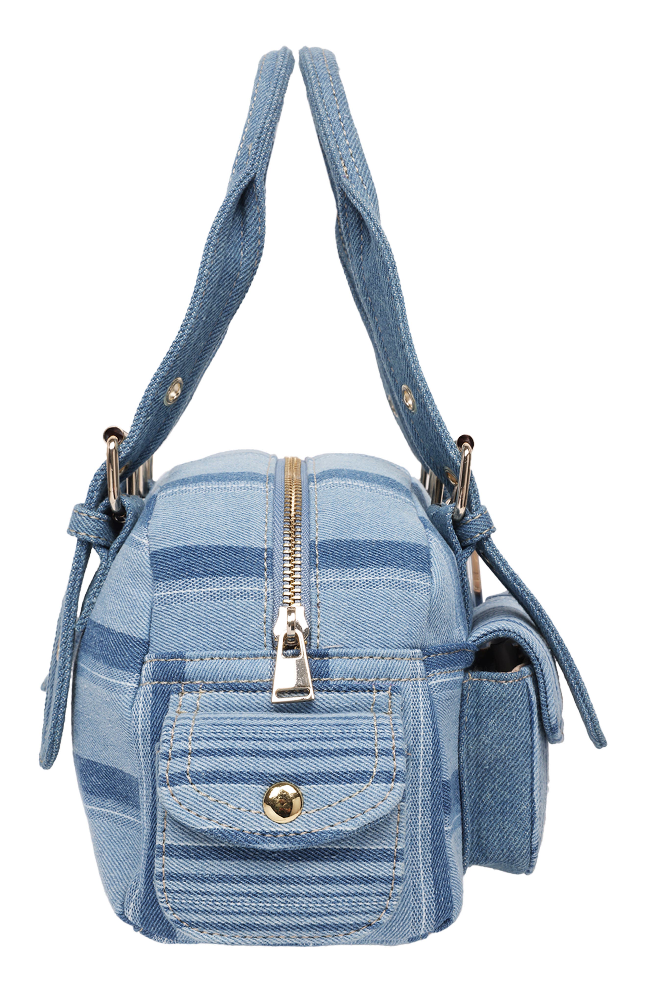 True Religion Multistripe Soft Satchel Bag, Alternate, color, Denim/ Blue