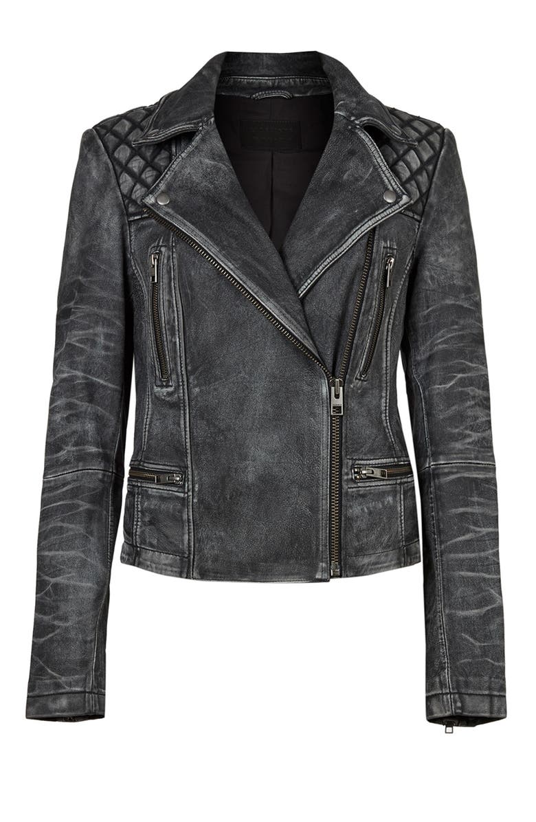AllSaints Cargo Leather Biker Jacket, Alternate, color, 
