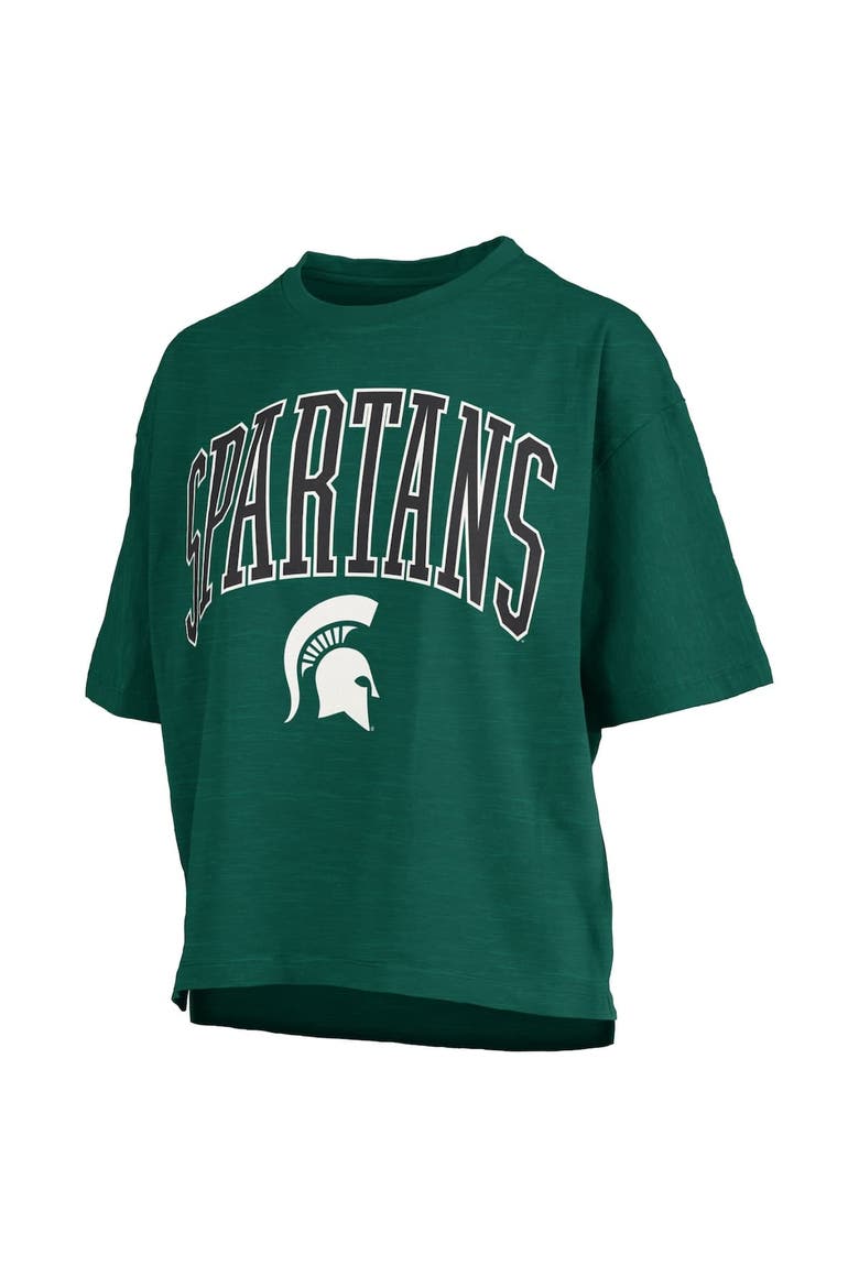 Women's Pressbox Green Michigan State Spartans Nelson Arch Over Logo Waist Length Oversized Slub T-Shirt, Alternate, color, Green