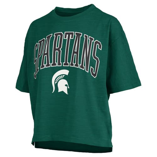 Pressbox Green Michigan State Spartans Nelson Arch Over Logo Waist Length Oversized Slub T-shirt