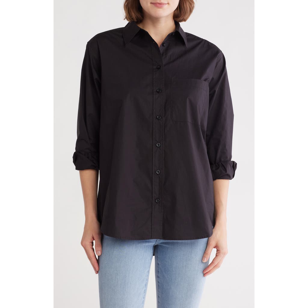 Frame The Borrowed Pocket Organic Cotton Button-up Shirt In Black