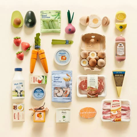 Organic Wooden Play Food Collection for Kids,4 Themed Sets