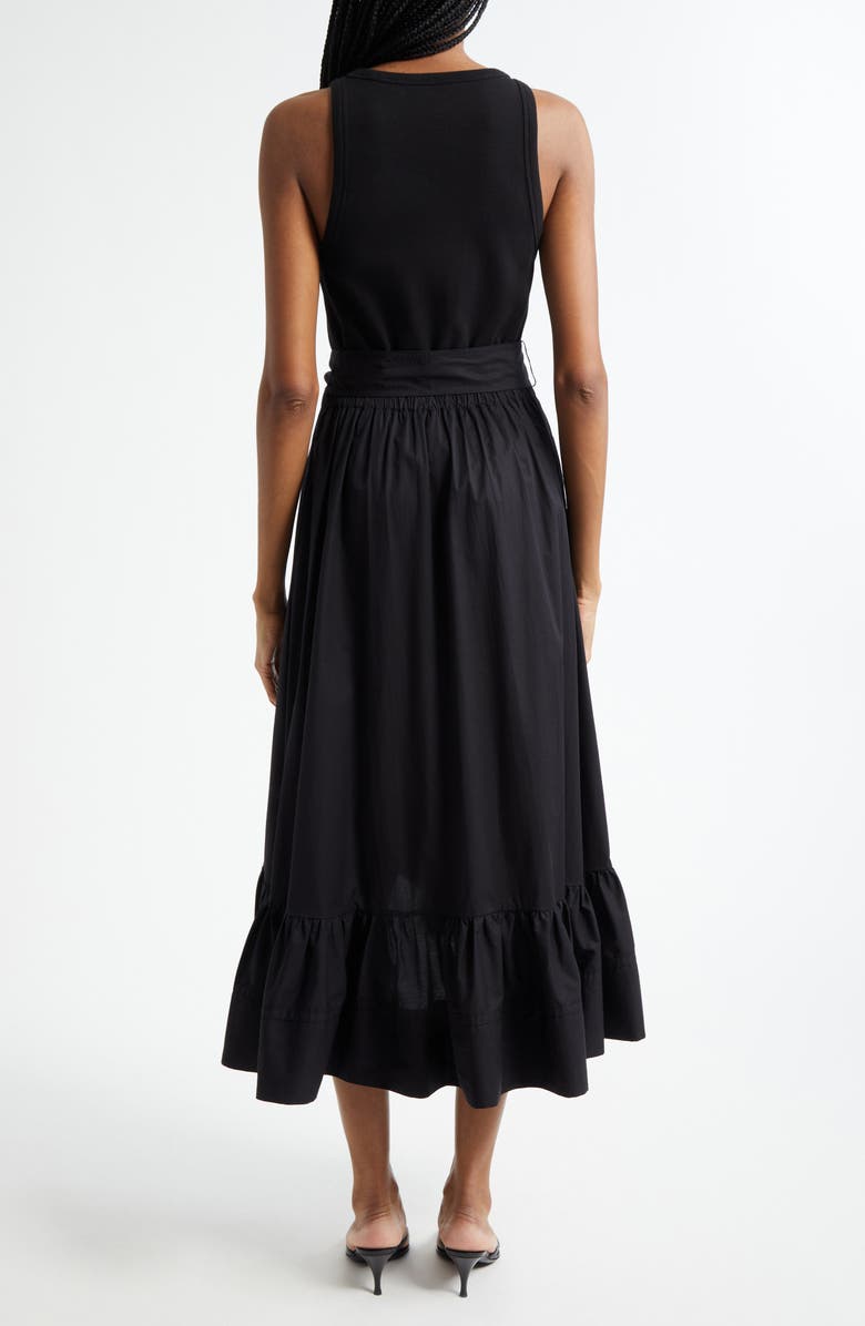Cinq à Sept Zayla Mixed Media Ruffle Midi Dress, Alternate, color, Black