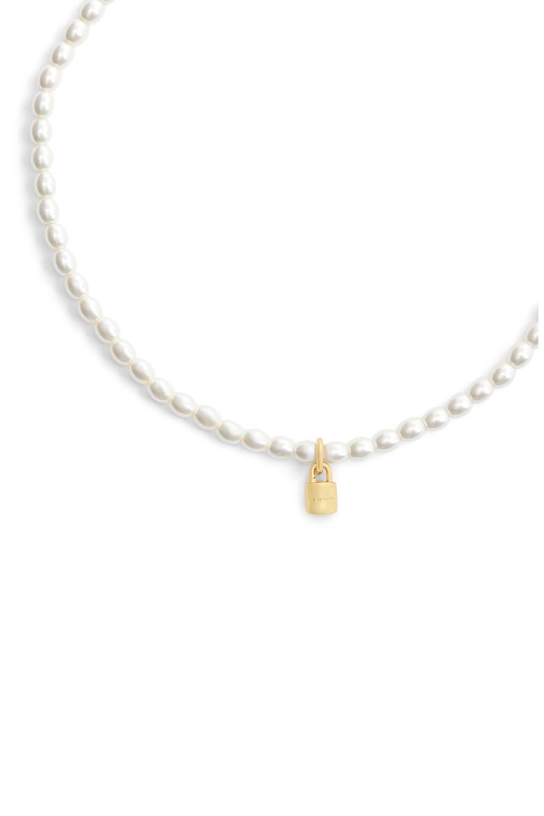 Padlock Pendant Faux Pearl Choker Necklace, Alternate, color, PEARL/ GOLD