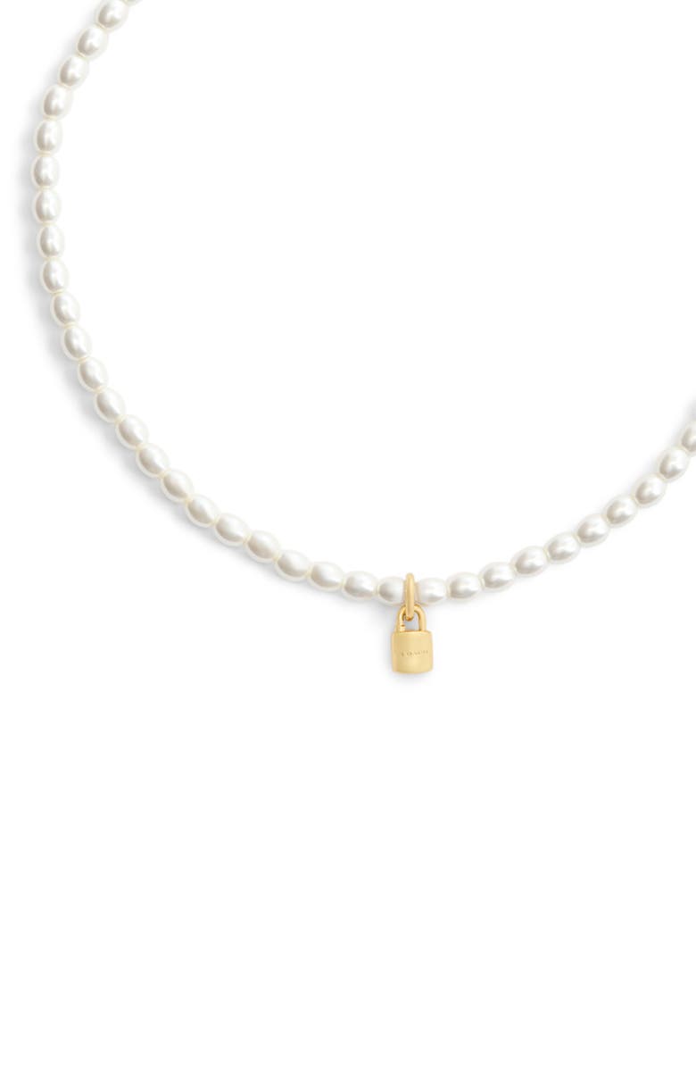 COACH Padlock Pendant Faux Pearl Choker Necklace, Alternate, color, Pearl/ Gold