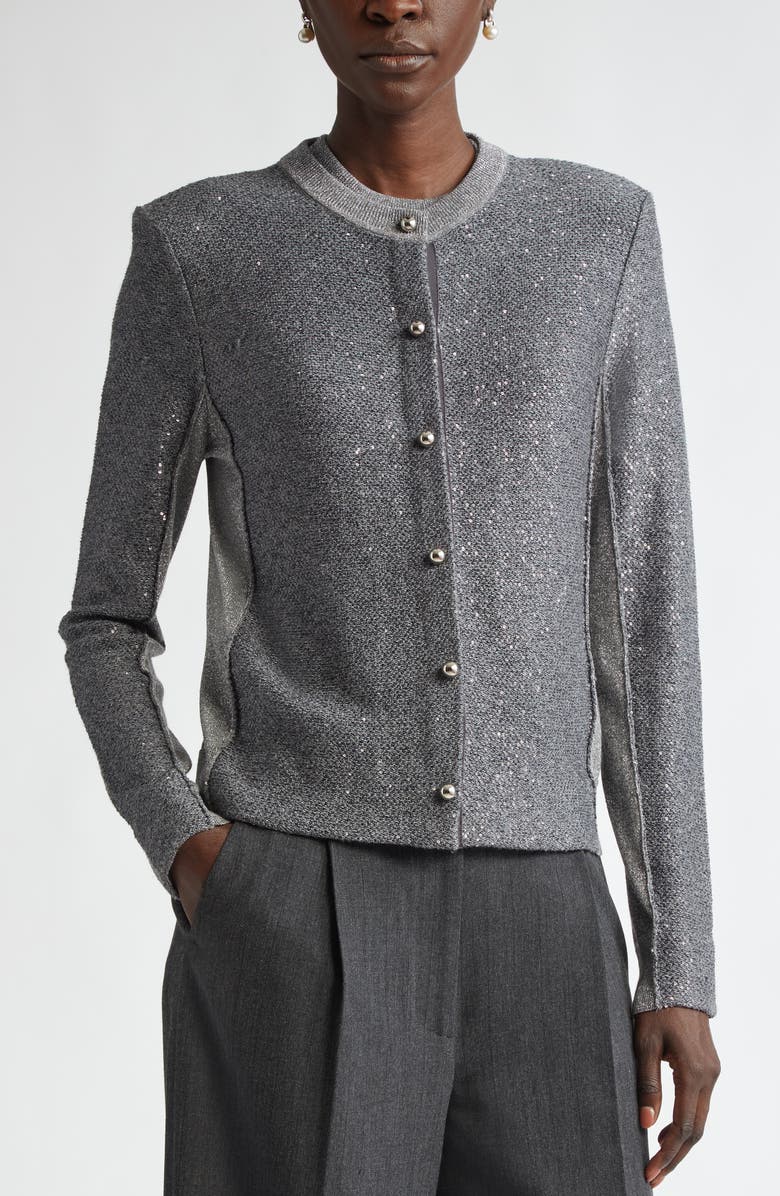 St. John Collection Sequin Front Metallic Cardigan, Alternate, color, 