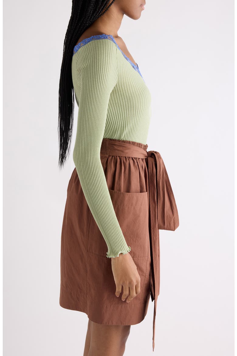 Lace Trim Rib Cotton & Silk Sweater, Alternate, color, DARK CEDAR