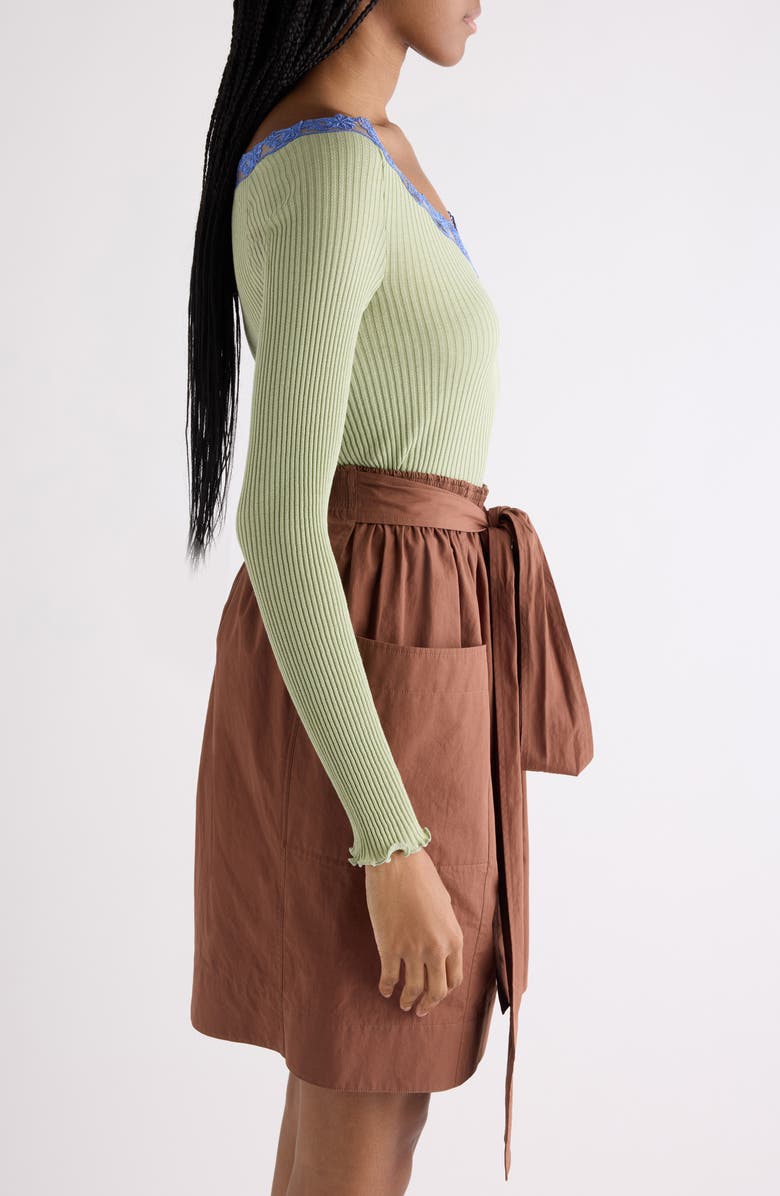 Chloé Lace Trim Rib Cotton & Silk Sweater, Alternate, color, Dark Cedar