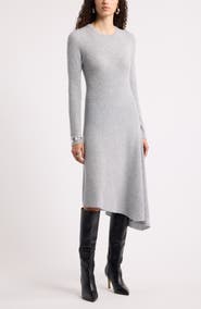 Nordstrom Asymmetric Wool & Cashmere Ribbed Midi Sweater Dress