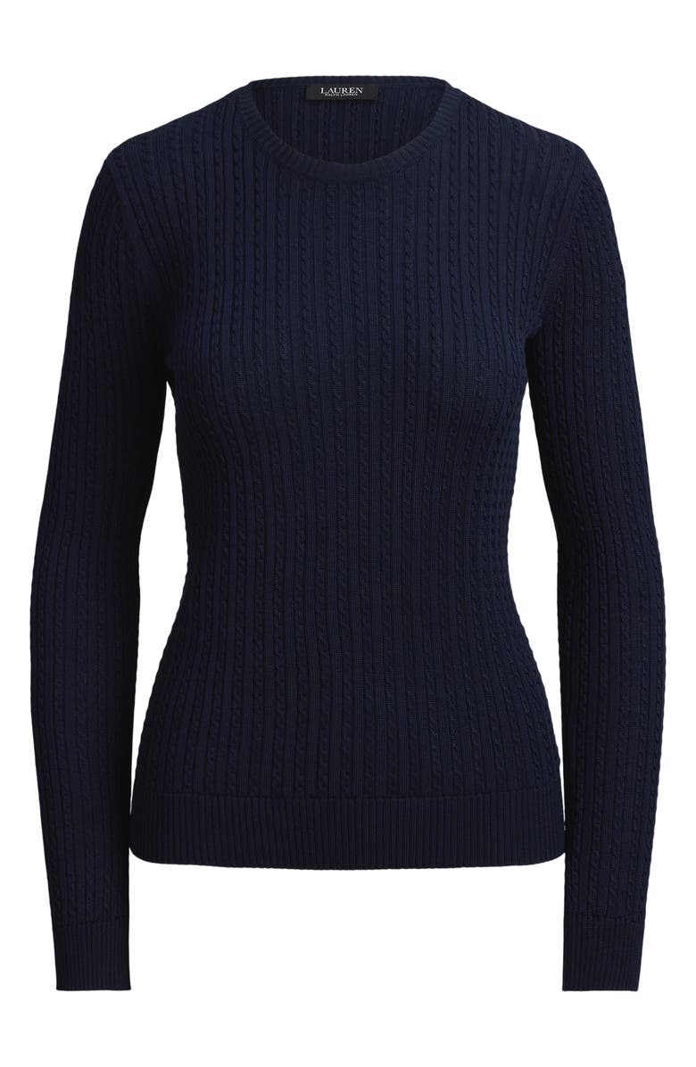Lauren Ralph Lauren Cable Knit Long Sleeve Sweater, Alternate, color, Lauren Navy Blue
