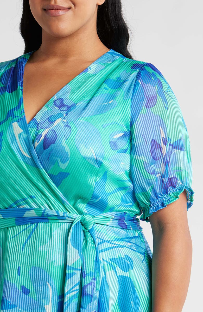 Tahari ASL Floral Shadow Stripe Satin Dress, Alternate, color, Multi Blue