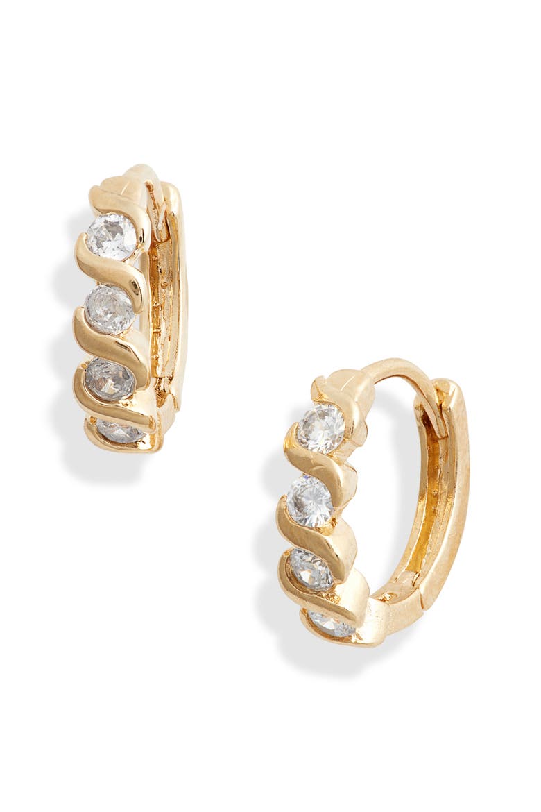 Loxley Cubic Zirconia Huggie Hoop Earrings, Main, color, GOLD