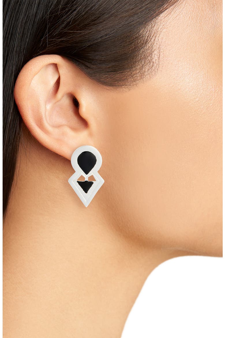 Sculpted Enamel Drop Earrings, Alternate, color, SILVER