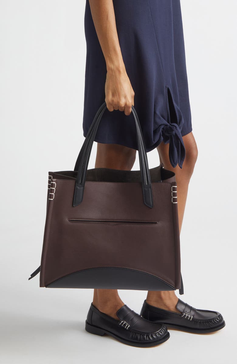 JW Anderson Loafer Leather Tote, Alternate, color, Burgundy/ Black