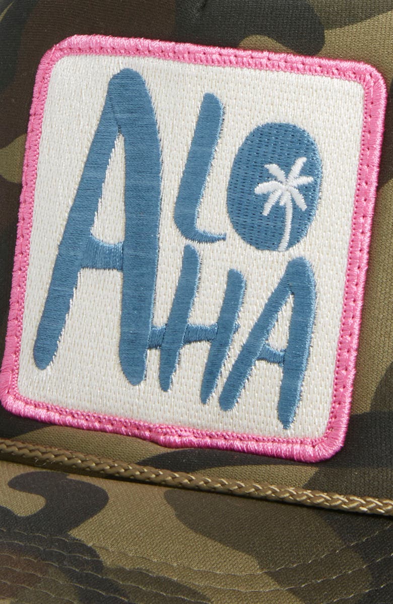 Friday Feelin’ Aloha Patch Trucker Hat, Alternate, color, Camo