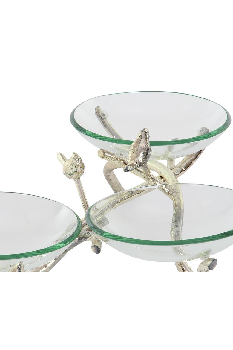 Glam Bird & Branches Glass Bowls Stand, Alternate, color, GREEN
