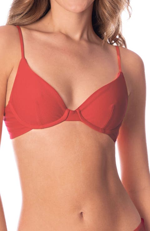 Red Camelia Dainty Reversible Underwire Bikini Top
