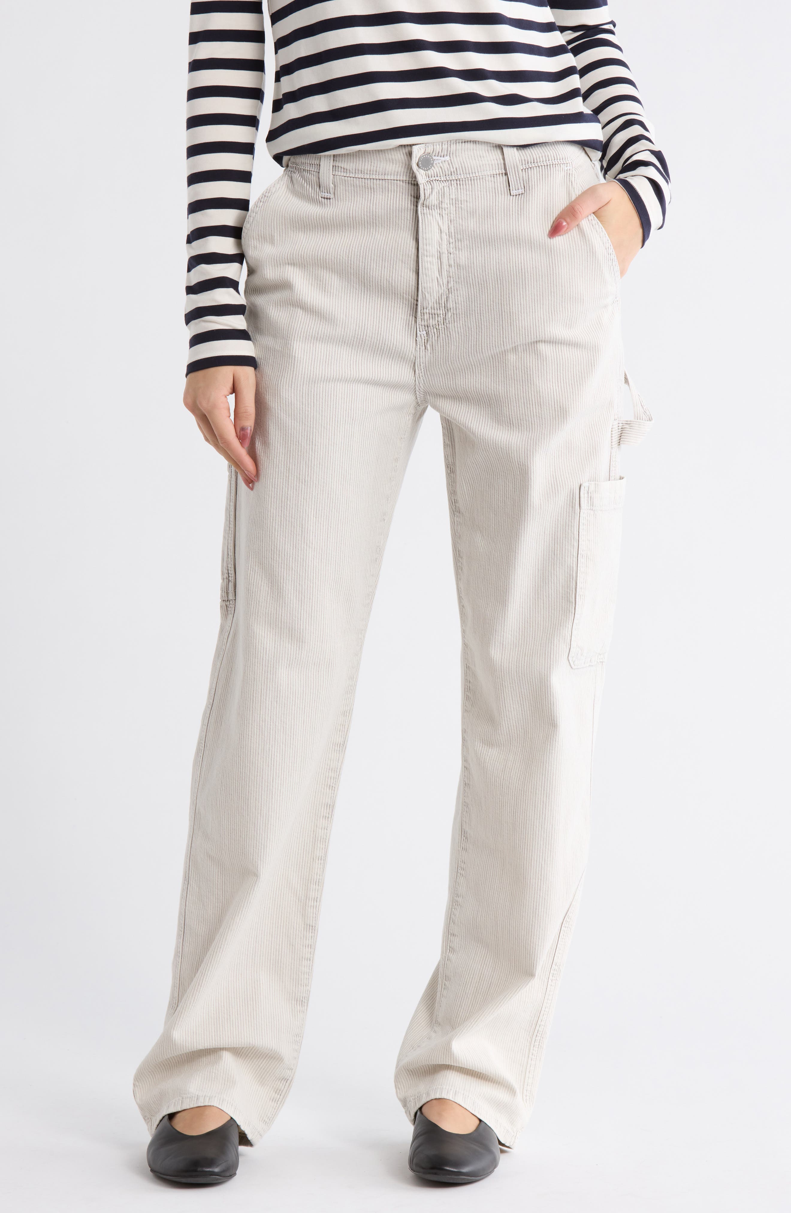 Stripe High Waist Relaxed Straight Leg Carpenter Pants