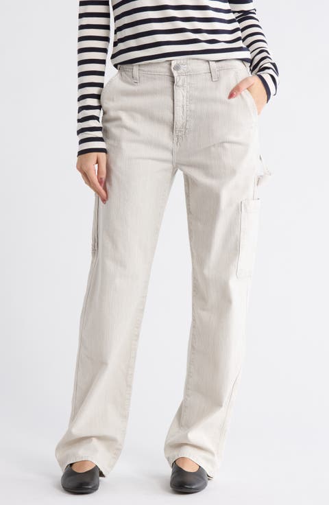 Stripe High Waist Relaxed Straight Leg Carpenter Pants