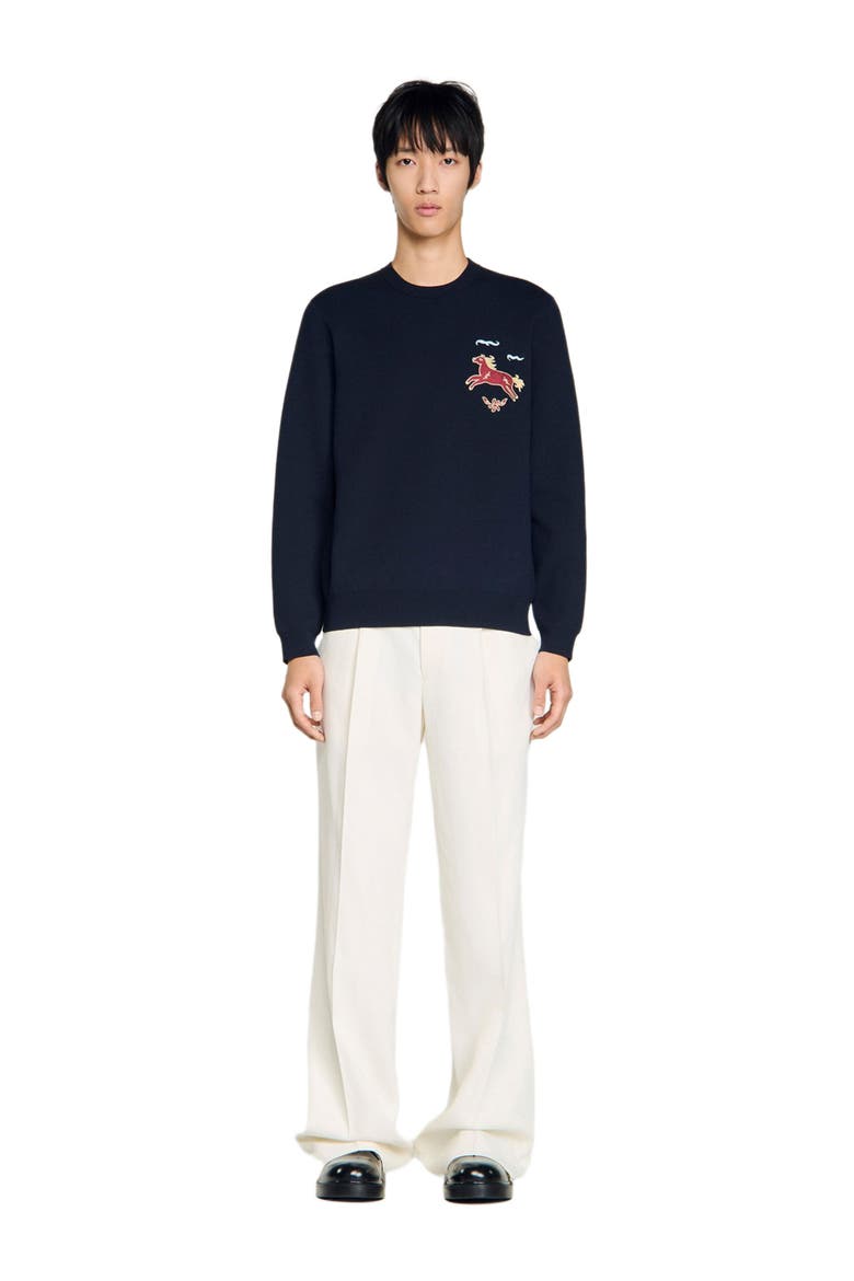 Embroidered horse sweatshirt, Alternate, color, Navy blue