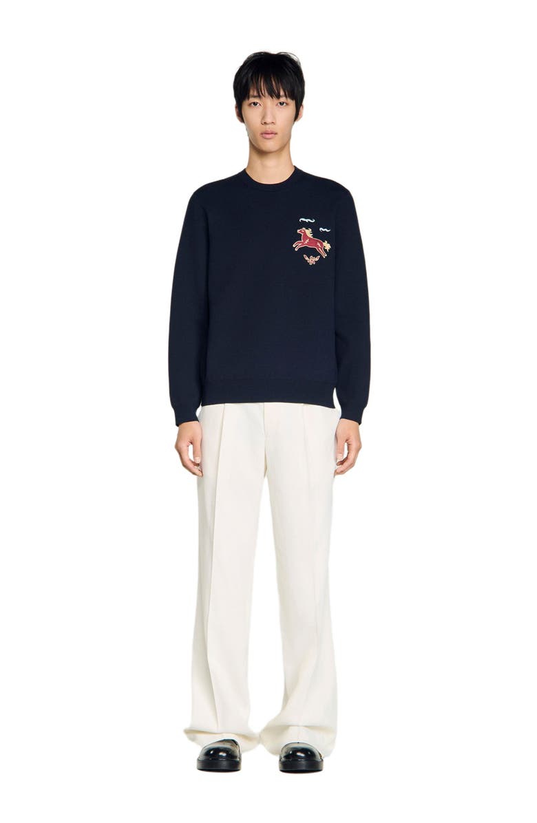 SANDRO Embroidered horse sweatshirt, Alternate, color, Navy Blue