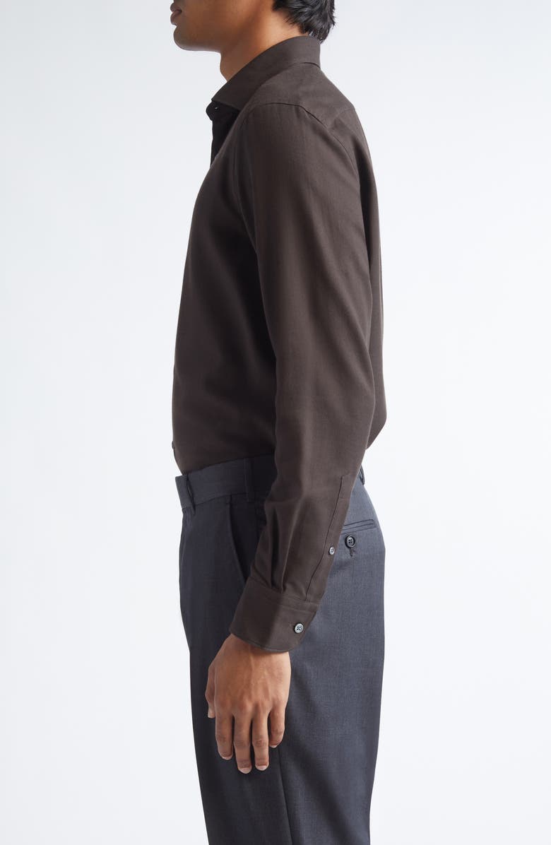 ZEGNA Cashco Cotton & Cashmere Button-Up Shirt, Alternate, color, Dark Brown