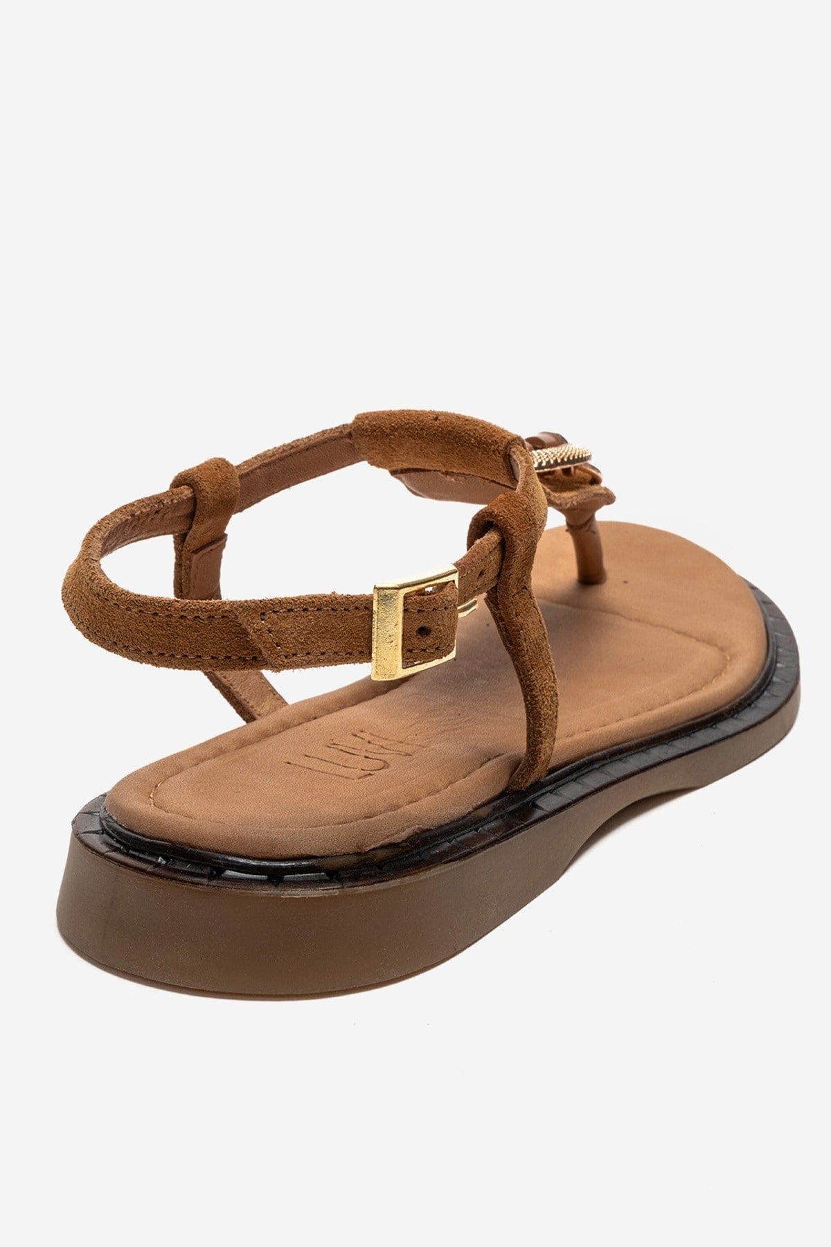 Forever & Always Shoes Tiana Leather Buckled Sandal, Alternate, color, Cognac Suede