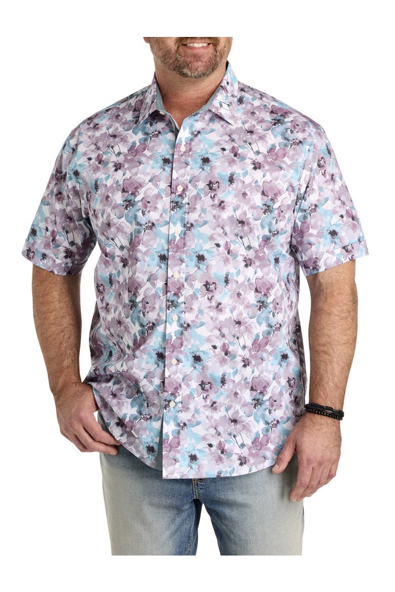 Big & Tall Watercolor Floral Sport Shirt V3, Main, color, WHITE BLUE PURPLE