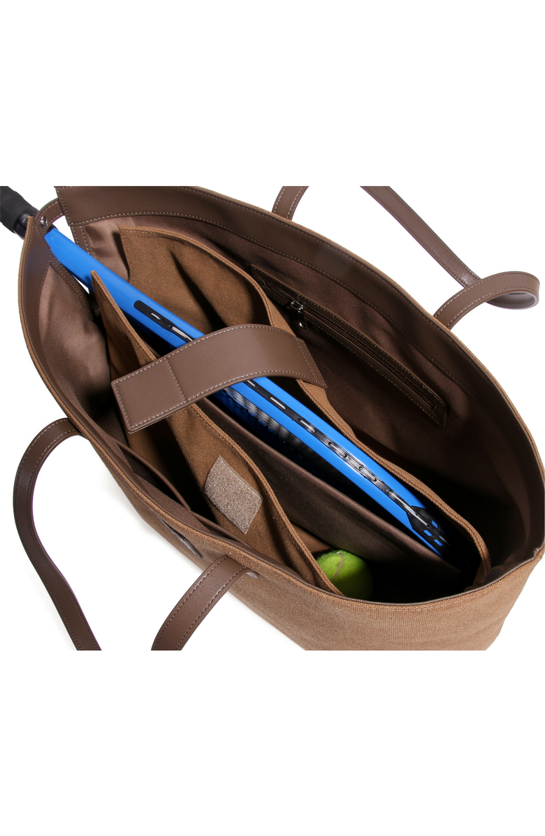 JURGI Tennis Racket Canvas and Leather Tote, Alternate, color, Camel