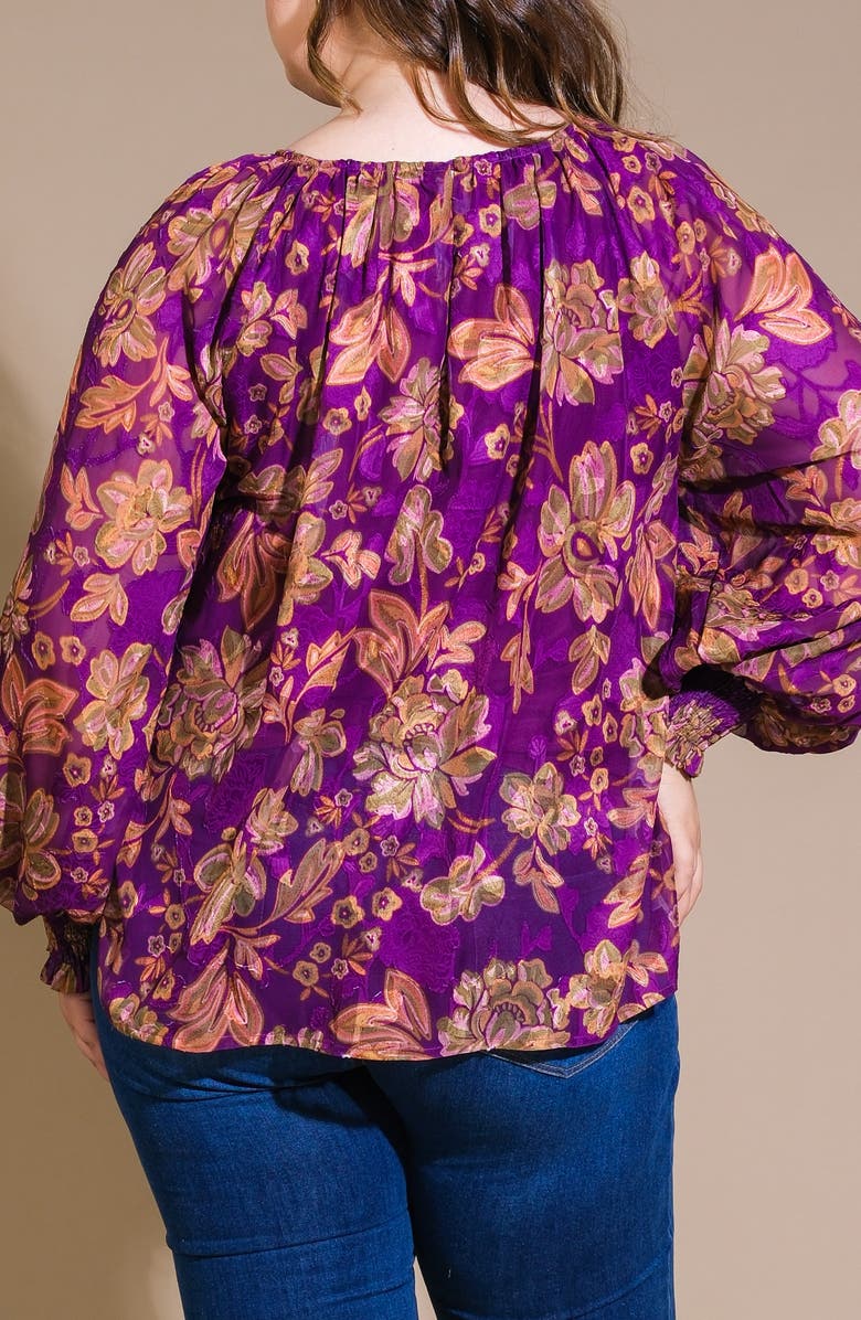 FLYING TOMATO Floral Long Sleeve Top, Alternate, color, Purple