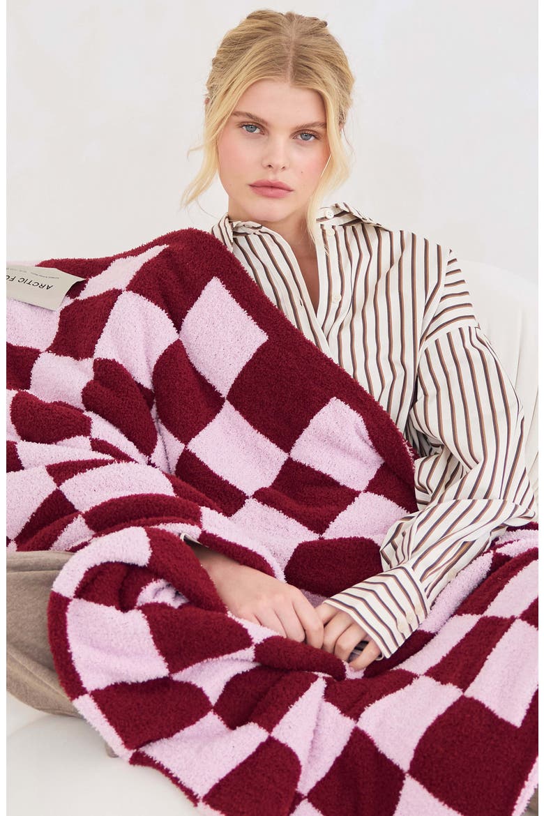 The Teddy Checkered Throw Blanket, Alternate, color, PINK CHECK