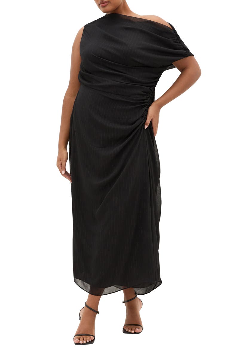 VIvid One-Shoulder Maxi Dress, Main, color, METALLIC BLACK