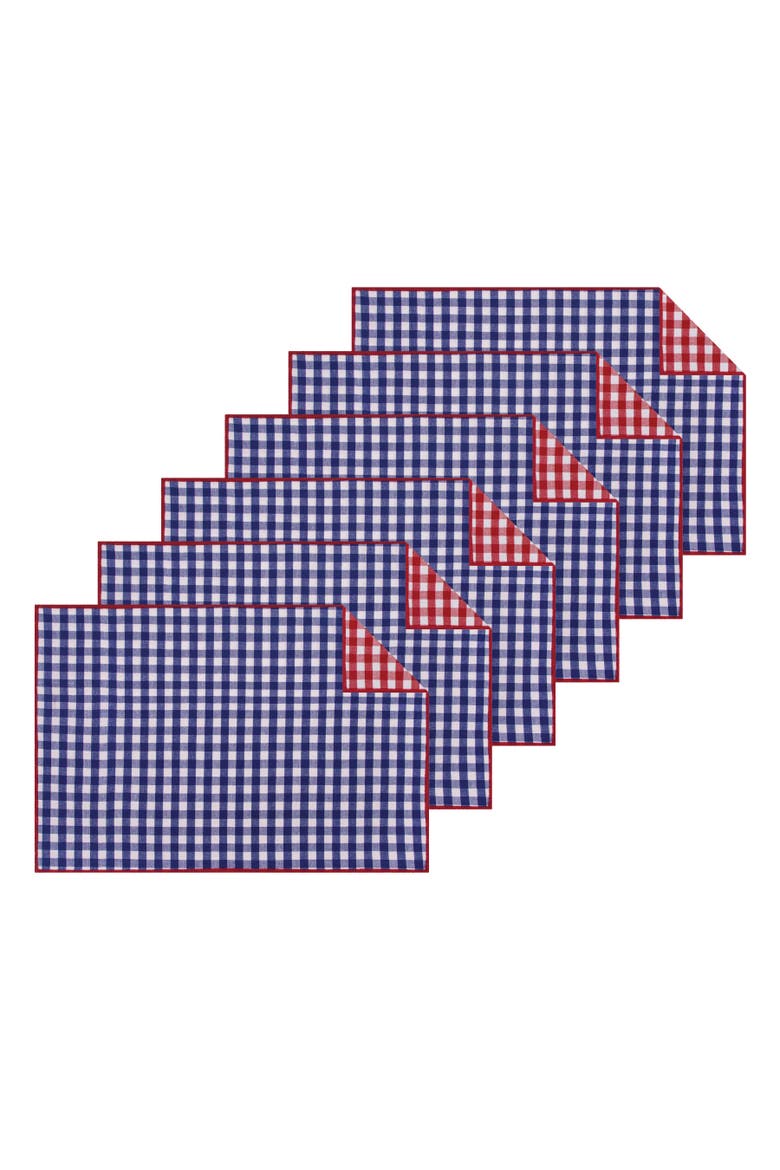 Patriotic 4th of July Red & Blue Plaid 100% Cotton Set of 6 Placemats 14" x 20", Alternate, color, White