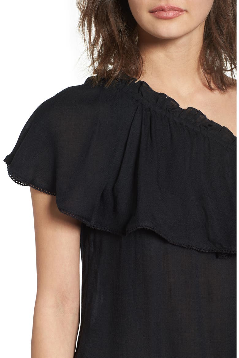 One-Shoulder Ruffle Top, Alternate, color, BLACK