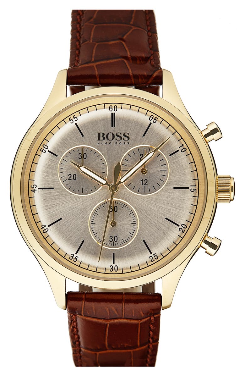 BOSS HUGO BOSS BOSS Companion Chronograph Leather Strap Watch, 42mm, Main, color,