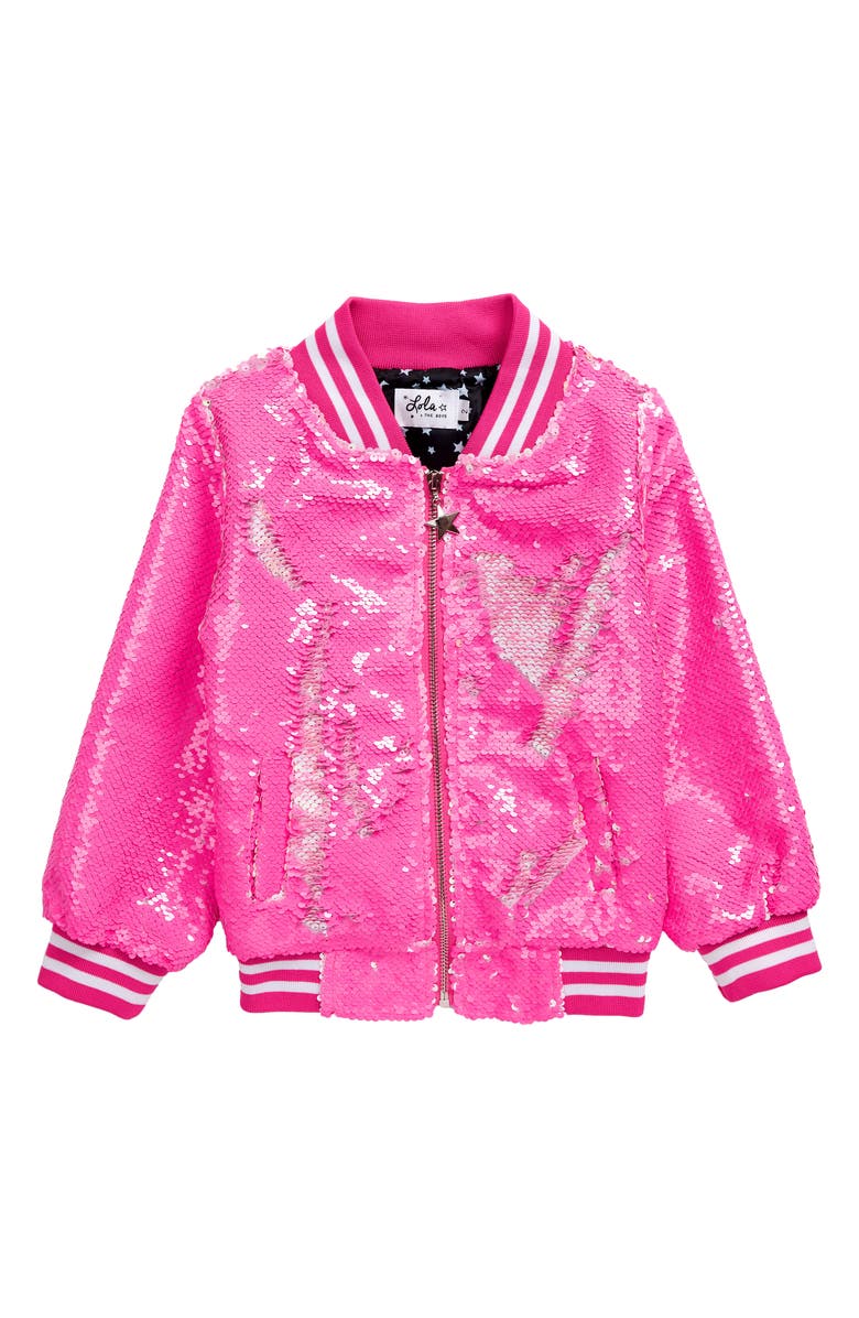 Lola + The Boys Lola & the Boys Neon Pink Sequin Bomber Jacket, Alternate, color, 