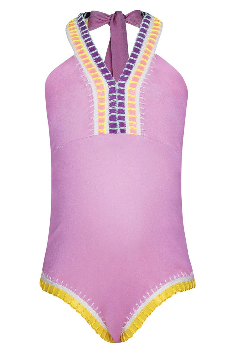 Kids' Rainbow Embroidered Halter One-Piece Swimsuit, Main, color, ULTRAVIOLET