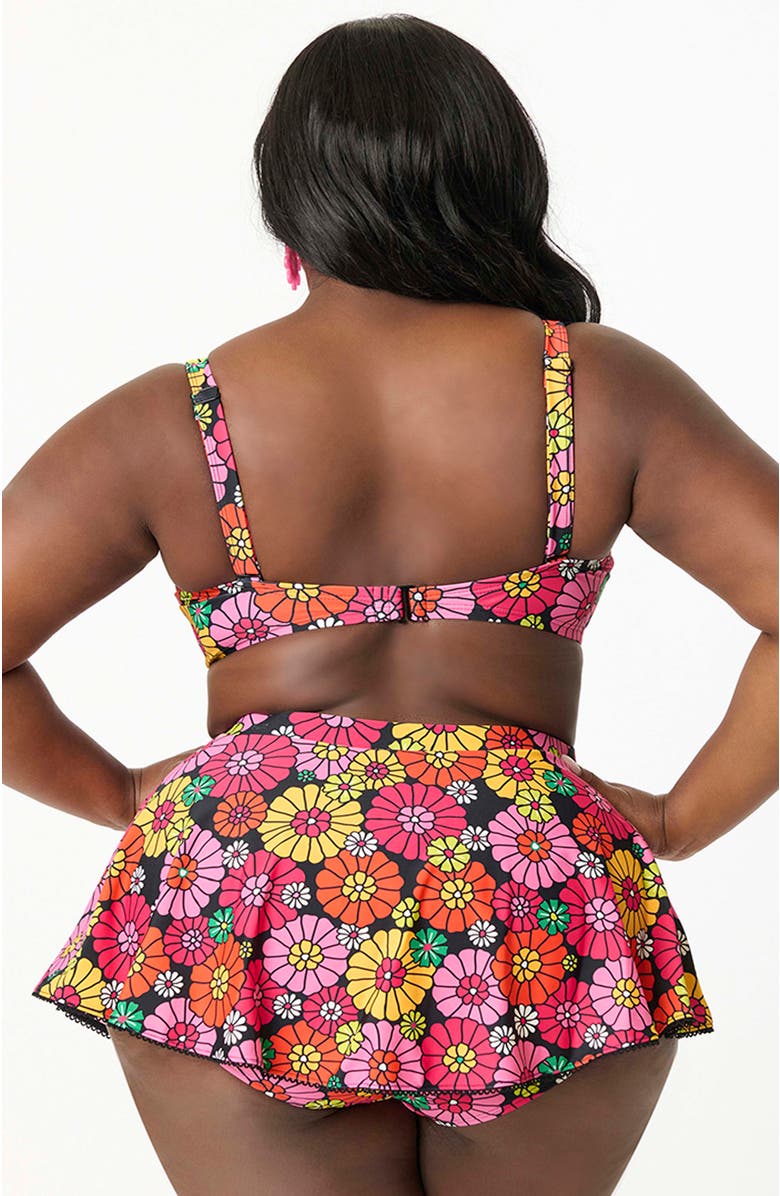 Unique Vintage Plus Size Molded Cup & Bow Swim Top, Alternate, color, Black Floral