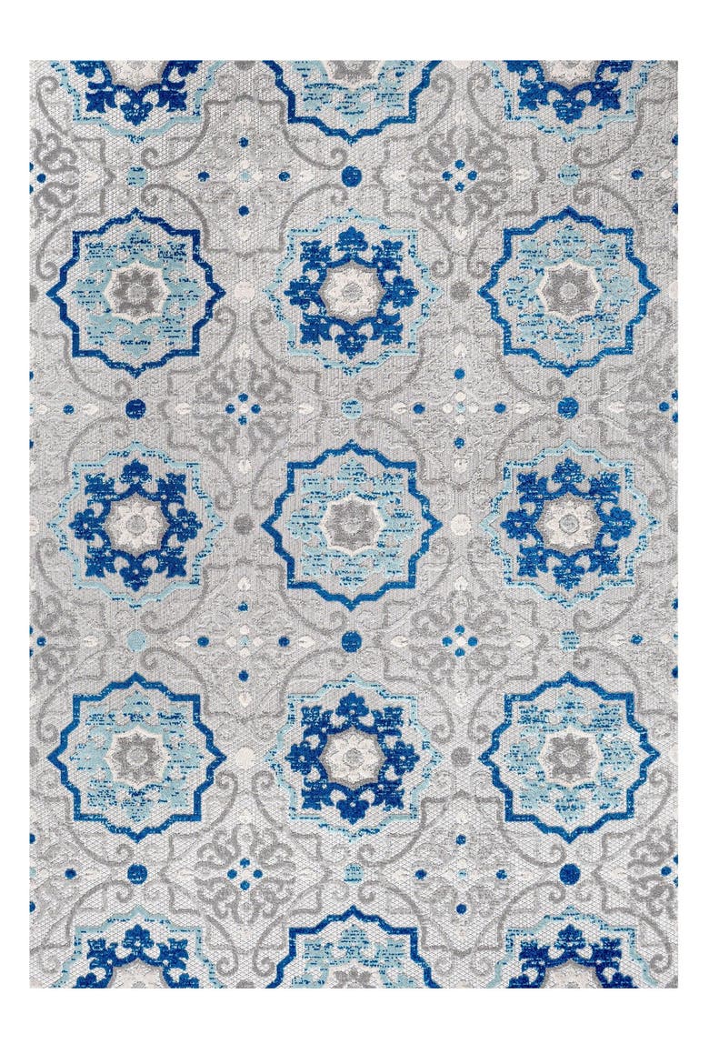 Mediterranean Medallion Indoor/Outdoor Area Rug, Alternate, color, Blue/Gray