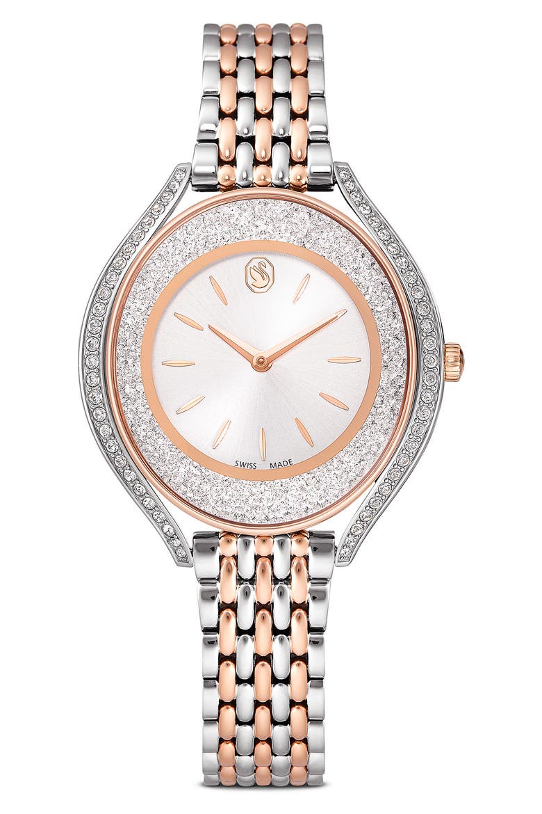 Crystalline Aura Bracelet Watch, 35mm x 40mm, Main, color, SILVER/ PINK